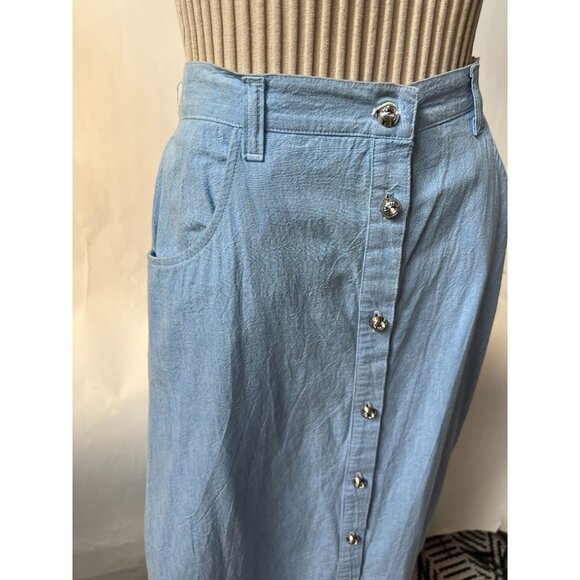 Vintage Alexa E. Light Blue Button-Front Cotton Skirt Size Small Made In USA - Picture 11 of 16